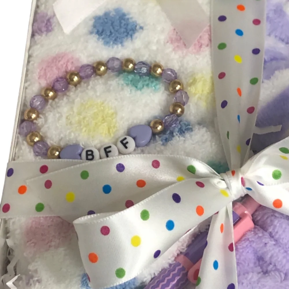 Hair Scrunchies, Fuzzy Polka Dot Socks & Friendship Bracelet Gift Set